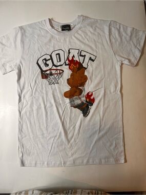 White  'GOAT' Basketball Bear Graphic Tee